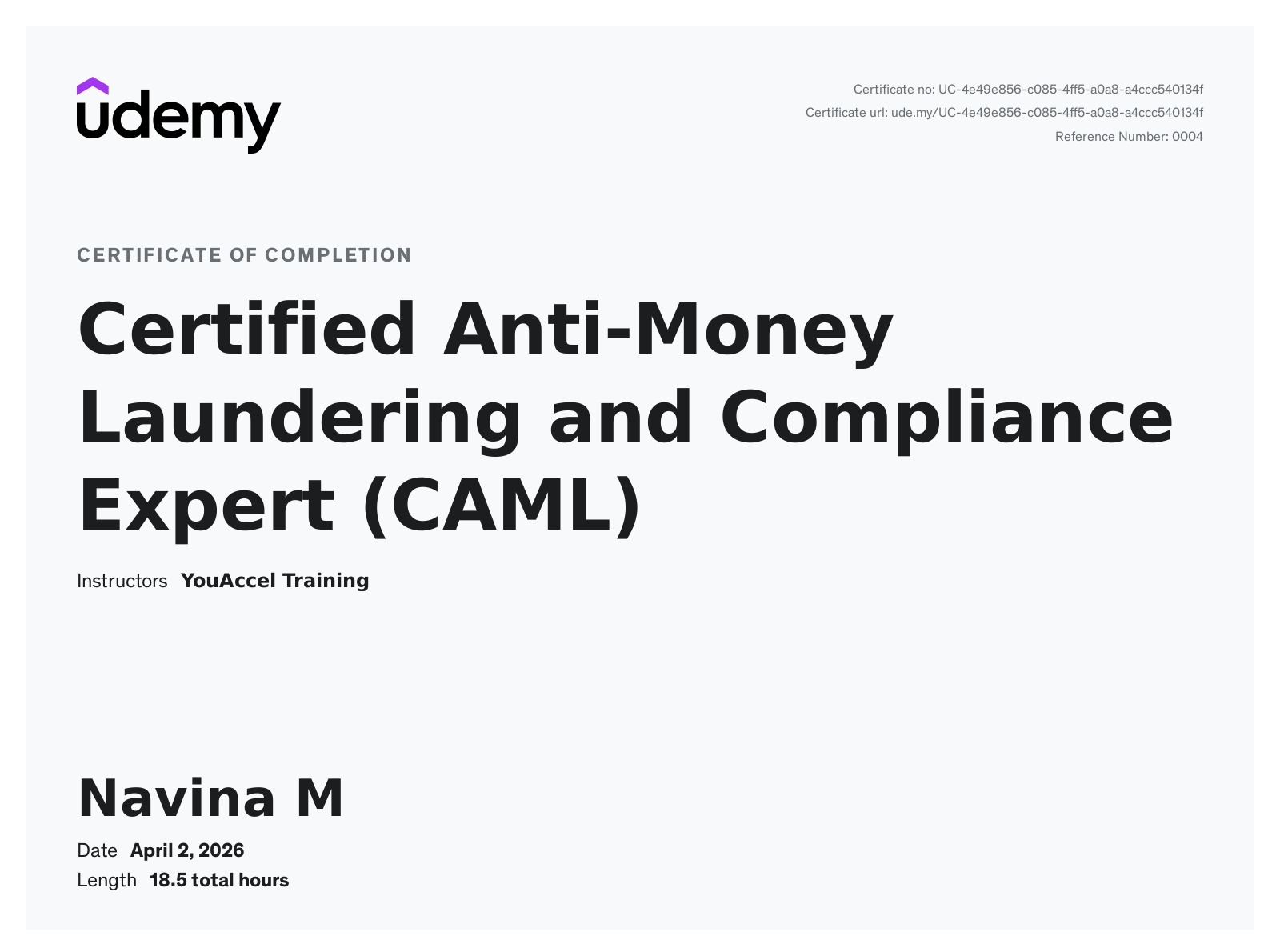 Certified Anti-Money Laundering and Compliance Expert (CAML)